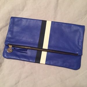 Clare V. Ultramarine Stripe Foldover Clutch